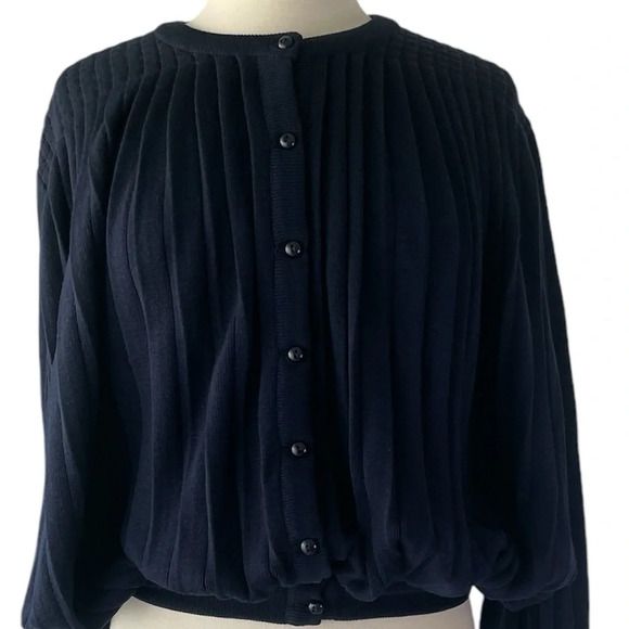 Maus & Hoffman Classic Dark Blue Puffy Sleeves Button-down Wool Cardigan L - Picture 2 of 11